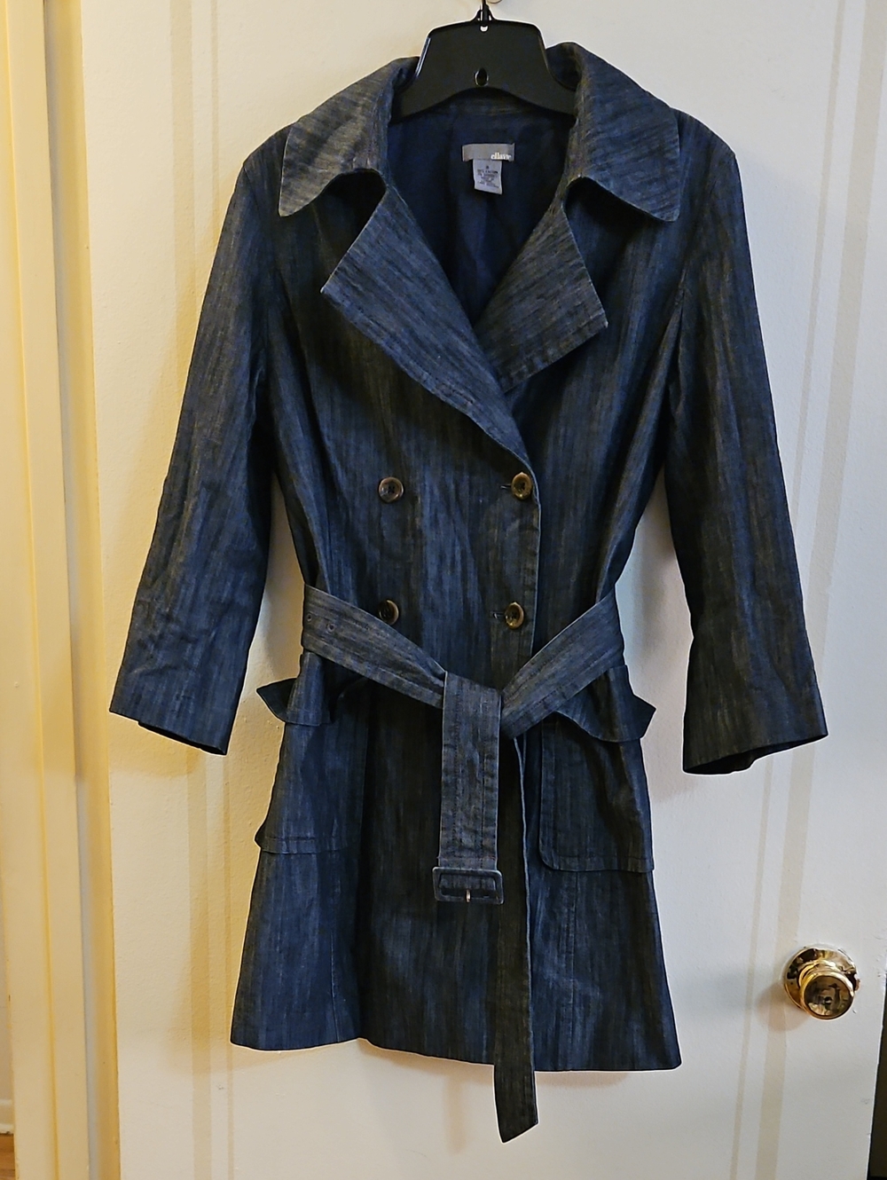 Ellavie Women's Dark Indigo Double-Breasted Belted Trench Coat - Sz 8